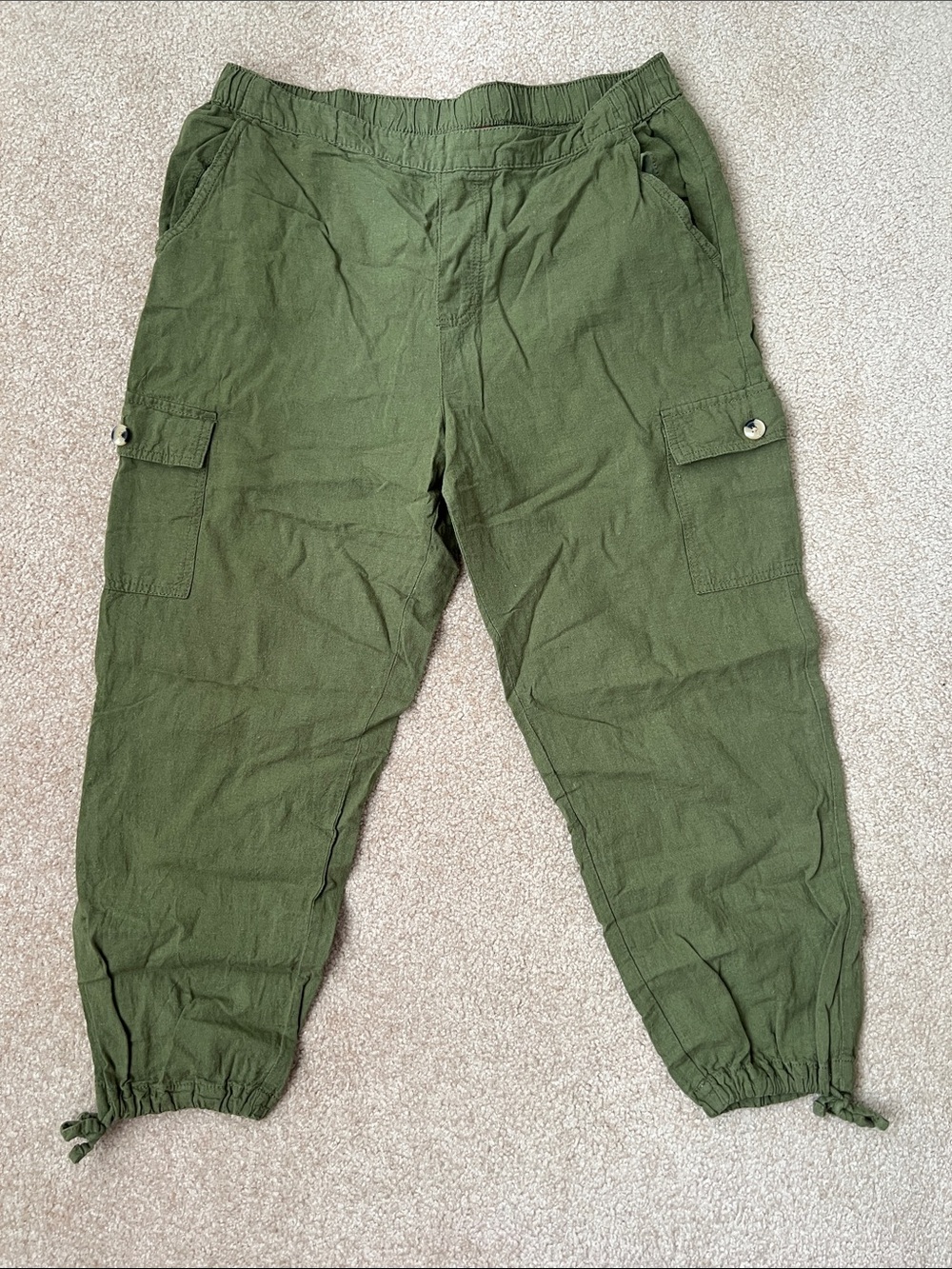 Olive Green Linen Cotton Cargo Pants